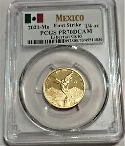 2021 メキシコ リベルタ 1/4 オンス ゴールド プルーフ コイン PCGS PR70 ファースト ストライク