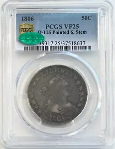 1806 50C ドレープバスト ハーフダラー ポインテッド 6 ステム O-115 PCGS VF25 CAC ゴージャス!!
