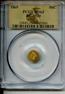 1869 カリフォルニア ゴールド 50 セント PCGS MS63 BG 1020|WORLD RESOURCE【KING店】