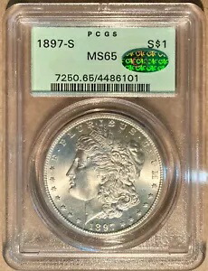 1897-S PCGS & CAC MS65 モーガン シルバー ダラー $1 - オールド グリーン ホルダー - OGH