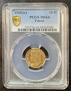 ゴールド 1925 W ポーランド 10 ズロティチ PCGS MS 64