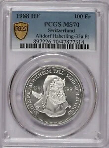 1988 HF スイス プラチナ 100 フラン PCGS MS70。ポップ5!｜WORLD RESOURCE【KING店】