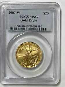 2007 W 地金 $25 アメリカン ゴールド イーグル 1/2 オンス コイン PCGS SP-69 光沢仕上げ