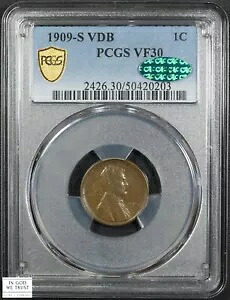 1909 S VDB リンカーン ウィート カッパー セント 1C PCGS VF 30 CAC