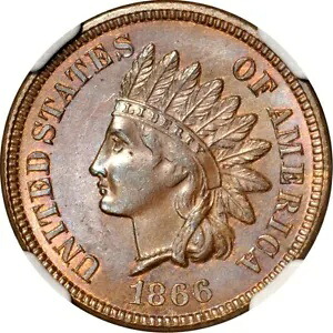 1866 1C インディアン セント NGC MS64+BN (写真シール & CAC)