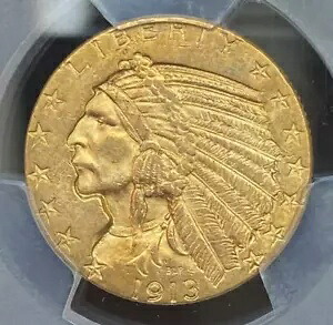 1913 ゴールド $5 インディアン ヘッド ハーフ イーグル PCGS MS62 シールド