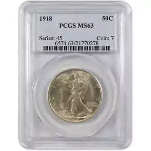 1918 リバティ ウォーキング ハーフダラー MS 63 PCGS シルバー 50c コイン SKU:I9463