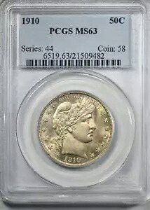 1910 バーバー ハーフダラー 50C PCGS MS63