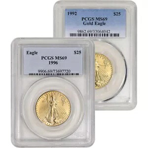 アメリカン ゴールド イーグル 1/2 オンス $25 - PCGS MS69 ランダムな日付とラベル 457,600円