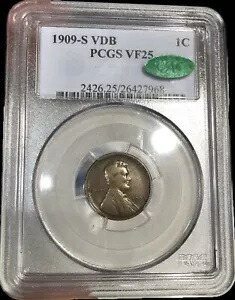1909-S VDB リンカーン セント グレーディング VF25 by PCGS CAC KEY DATE COIN オリジナル
