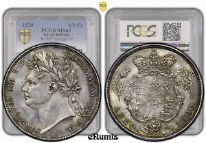イギリス、ジョージ 4 世、ハーフクラウン 1820、PCGS MS 63