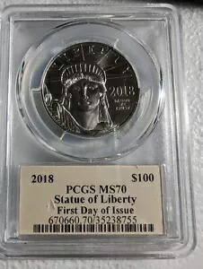 2018 $100 プラチナ イーグル MS70 初日にクリーブランド PCGS が署名