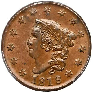 1818 N-9d R-3 PCGS MS 62 BN マトロンまたはコロネット ヘッド ラージ セント コイン 1c