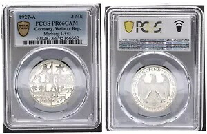 3 ライヒスマルク マールブルク 1927 A PCGS 証明書 PCGS PR66CAM 86054