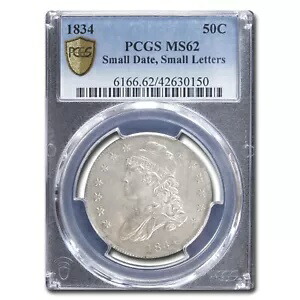 1834 バスト ハーフダラー MS-62 PCGS (Sm 日付、Sm レター)