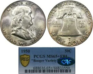 1950 50C PCGS/CAC MS65+FBL 鼻くそ品種 FS-402A フランクリン ～ 希少なハイグレード！