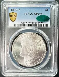 1879-S、$1.00 モーガン シルバー ダラー - PCGS、グレード MS67 CAC - 明るい白！
