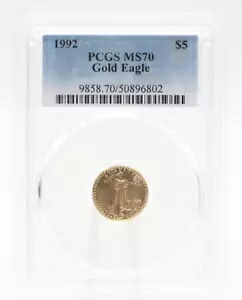 1992 PCGS MS70 $5 ゴールド アメリカン イーグル 1/10 オンス キー デート