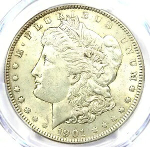 1901-P モーガン シルバー 1 ドル コイン (1901 年) - 認定 PCGS AU58 - 1,900 ドル相当!
