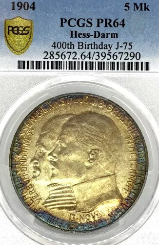 ドイツ諸州 ヘッセン ダルムシュタット 1904 5 マルク コイン Thaler ターラー PCGS PR 64 PROOF PP