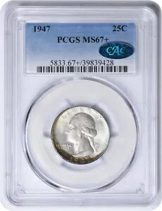 1947 ワシントン シルバー クォーター MS67+ PCGS (CAC)