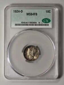 1924-D 10C マーキュリー ダイム CACG MS64FB (CAC)