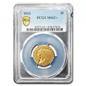 1913年 $5 インディアン ゴールド ハーフ イーグル MS-62+ PCGS