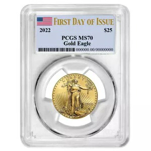 2022 $25 アメリカン ゴールド イーグル 1/2 オンス PCGS MS70 FDOI フラグ ラベル 498,080円