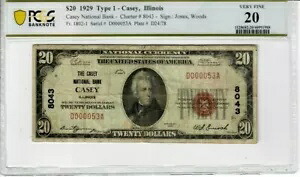 1929 Fr 1802-1 T1 Casey IL ブラウン シール 低シリアル番号 D000053A PCGS VF-20 1988