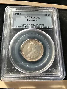 1915 PCGS 等級カナダ 25 セント、**AU-53** #0577|WORLD RESOURCE【KING店】