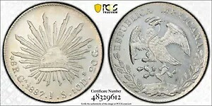 メキシコ 1887 GA ~ グアダラハラ、JS 8 Reales Ga-78 PCGS MS-63 \
