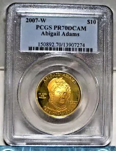 2007-W アビゲイル アダムス ファースト配偶者 1/2オンス$10 ゴールド コイン PCGS PR 70 DCAM LQQK