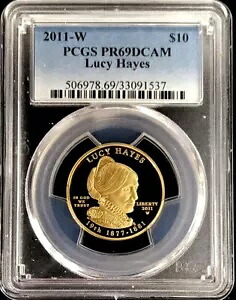 2011 W ゴールド $10 ルーシー ヘイズ 3,868 鋳造された最初の配偶者コイン PCGS プルーフ 69 DCAM