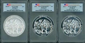 3 コイン: 2012 & 2012-P DENALI ATB 5 オンス シルバー PCGS SP69 & MS69-PL & MS69-DMPL FS