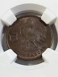 1943-SA マダガスカル 50 サンタイム グレード MS 64 BN by NGC