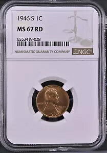 1946-S 1C RD リンカーン小麦 1 セント NGC MS67RD 6553419-028