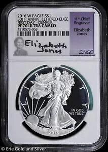 2016-W プルーフ シルバー イーグル NGC PR 70 UC |レタード・エッジ・ジョーンズが初日にサイン