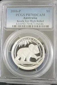 オーストラリア コアラ シルバー 1 オンス PCGS 認定コイン - 2016P PR70DCAM ハイレリーフ