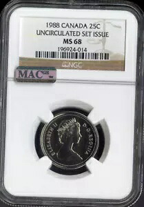 1988 カナダ 25 セント NGC MS68 MAC 品質