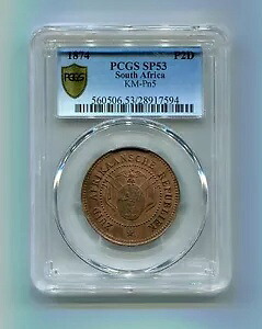 PCGS SP 53 BN 南アフリカ ZAR レア 1874 トランスバール パターン 2 ペンス - 50 個のみ製造|WORLD RESOURCE【KING店】