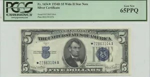 1934D $5 シルバー サート FR#1654* PCGS 65 PPQ ジェム ワイド II スター｜WORLD RESOURCE【KING店】