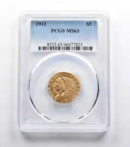 MS63 1912 $5 インディアン ヘッド ゴールド ハーフ イーグル PCGS *2375|WORLD RESOURCE【KING店】