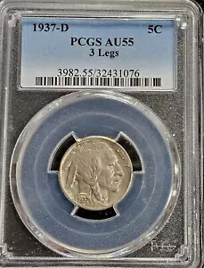 1937 D 3 脚バッファロー ニッケル PCGS AU55 - 3 脚。素晴らしいアイアピール。｜WORLD RESOURCE【KING店】