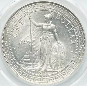 イギリス: Victoria Trade Dollar 1901-B PCGS MS-64、ボンベイ造幣局、ゴールド シールド｜WORLD RESOURCE【KING店】