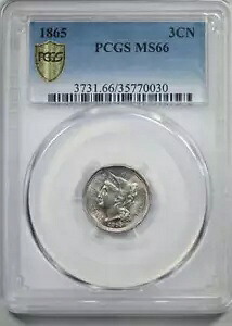1865 年 3 セント ニッケル片 3CN PCGS MS66|WORLD RESOURCE【KING店】