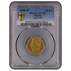 コイン - フランス ナポレオン 1 世ゴールド 20 フランまたは 1809 W リール - PCGS AU 53|WORLD RESOURCE【KING店】