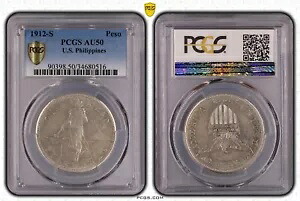 1 ペソ 1912-S キー日付 米国 フィリピン アメリカ合衆国 PCGS AU50｜WORLD RESOURCE【KING店】