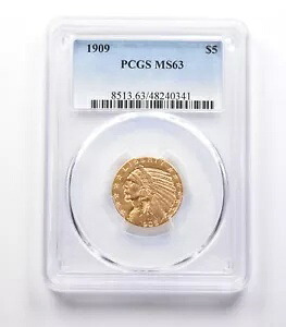 MS63 1909 $5 インディアン ヘッド ゴールド ハーフ イーグル PCGS *4081|WORLD RESOURCE【KING店】