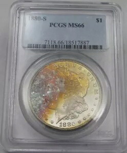 1880-S シルバー モーガン ダラー セミPL レインボー トーニング PCGS MS66 カメオ SAM77｜WORLD RESOURCE【KING店】