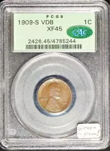 1909-S VDB リンカーン ウィート セント PCGS & CAC XF-45;グリーン・オン・グリーン!|WORLD RESOURCE【KING店】